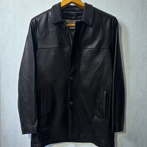 Bachrach Black Lamb Leather Mid-Length Coat Men's LT Quilted Lining